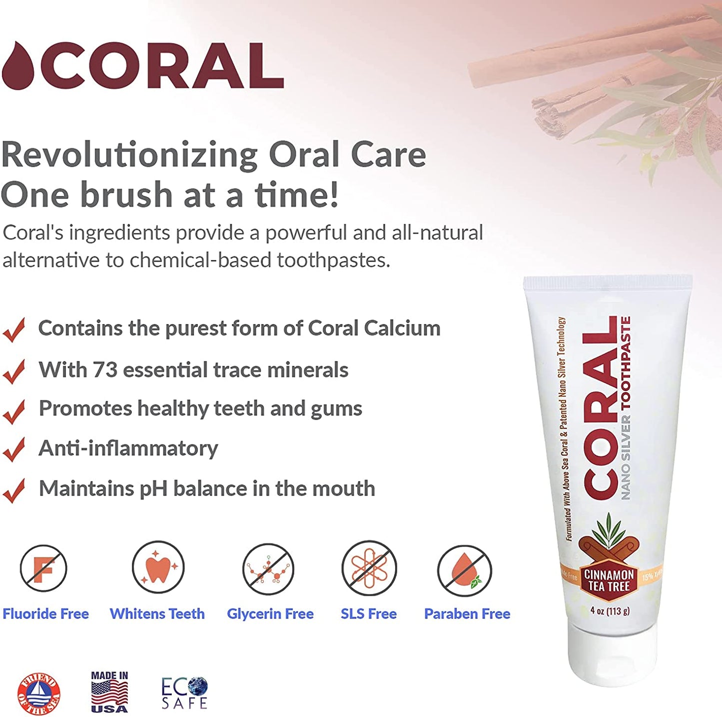 Coral Nano Silver Toothpaste Cinnamon Tea Tree (4oz)