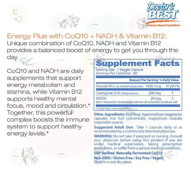 Energy + CoQ10, NADH & B12 60 Veggie Caps, by Doctor's Best