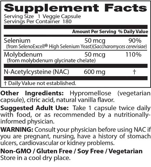 NAC Detox Regulators with Seleno Excell®, 600mg, 180 Veggie Caps, by Doctor's Best