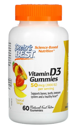 Vitamin D3 Gummies, Tropical Tango, 25 mcg (1,000 IU), 60 Gummies, by Doctor's Best