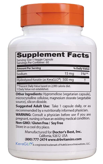 Hydrolyzed Keratin, 500 mg 60 Veggie Caps, by Doctor's Best