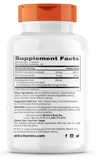 Andrographis Ap-Bio 200 mg 120 Tablets, by Doctor's Best