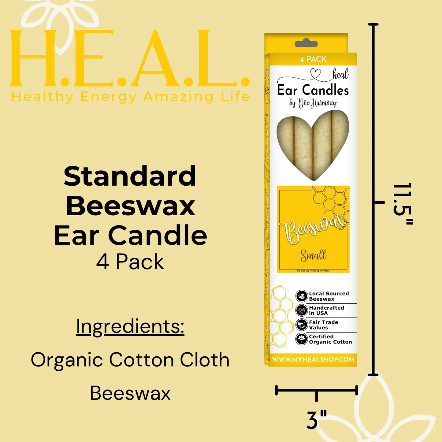 Unscented Premium Beeswax Harmony's Ear Candles - 4 Pack