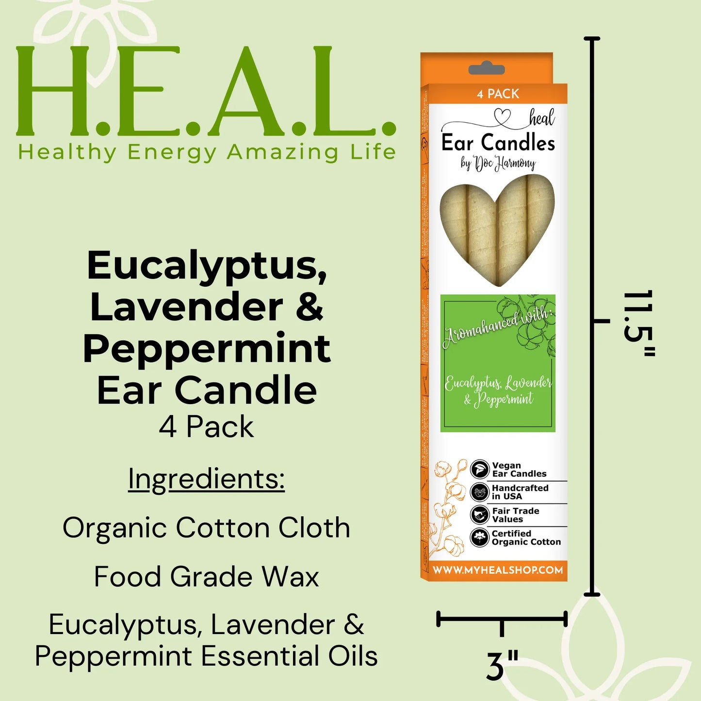 Eucalyptus, Lavender & Peppermint Harmony's Ear Candles - 4 Pack