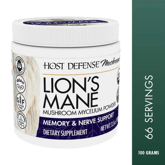 Host Defense Lion's Mane Mushroom Mycelium Powder, 3.5 oz (100g)
