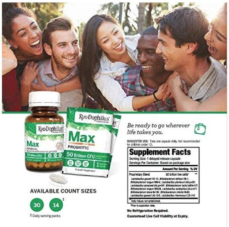 Kyo-Dophilus Max Probiotics 50 Billion CFU, 30 Vegetarian Capsules, by Kyolic