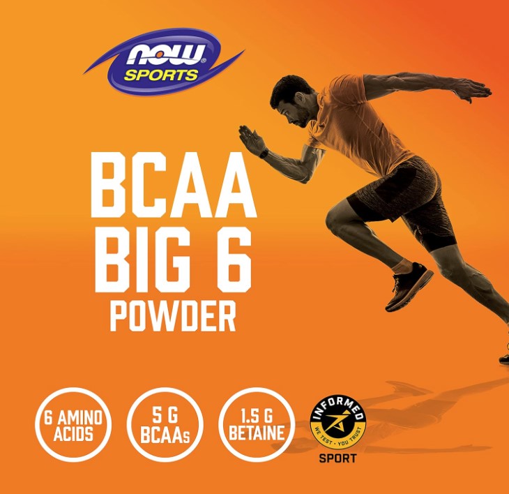 BCAA Big 6 Powder, Watermelon Flavor - 600 g (21.16 oz), by Now Sports