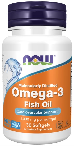 Omega-3 Fish Oil, Molecularly Distilled 30 Softgels, by NOW