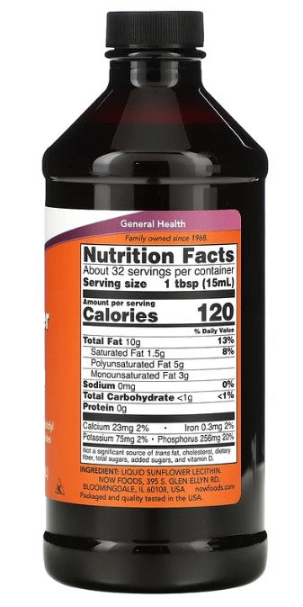 Sunflower Liquid Lecithin, 16 fl oz (473 ml), by NOW