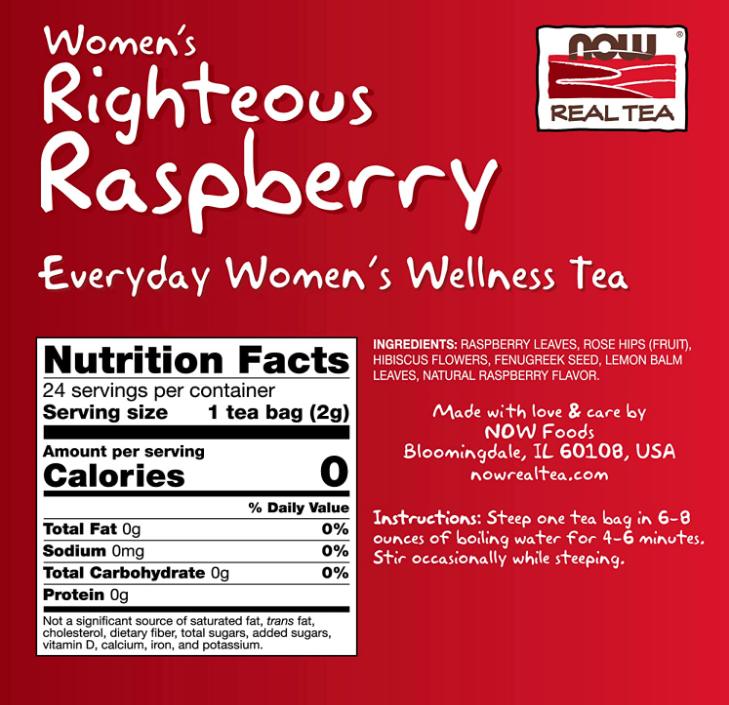 Women's Righteous Raspberry 24 Tea Bags, 1.7 oz (48 g), by NOW