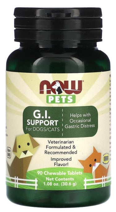 Pets, GI Support, For Dogs/Cats, 90 Chewable Tablets, 1.08 oz (30.6 g), by NOW Pets