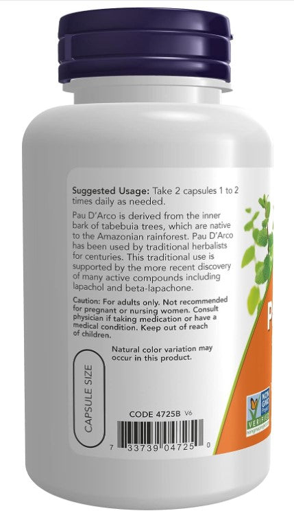 Pau D'Arco 500 mg 100 Veg Capsules, by NOW