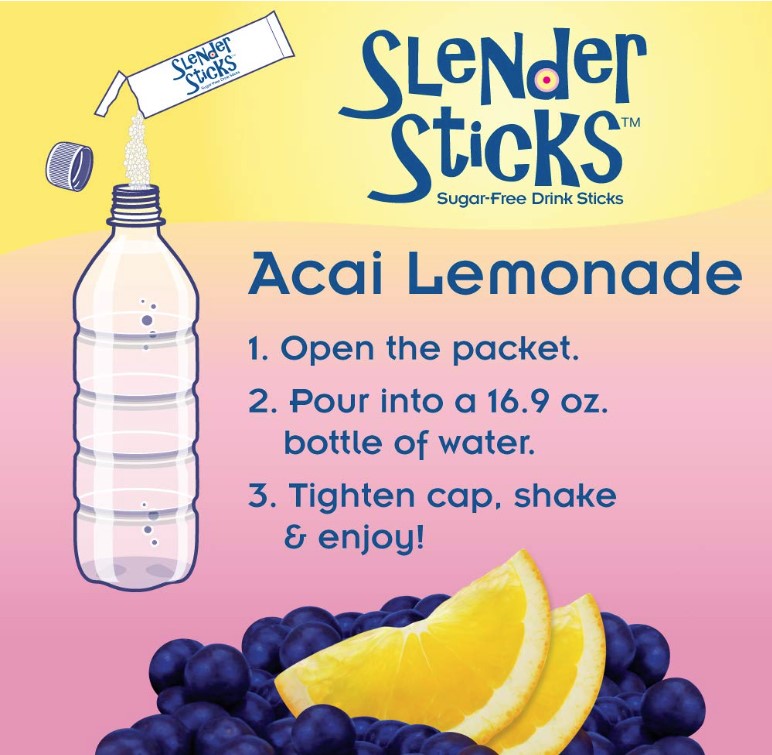 Slender Sticks, Acai Lemonade, 12 Sticks, 48g/Box (1.7 oz), by Now Real Food