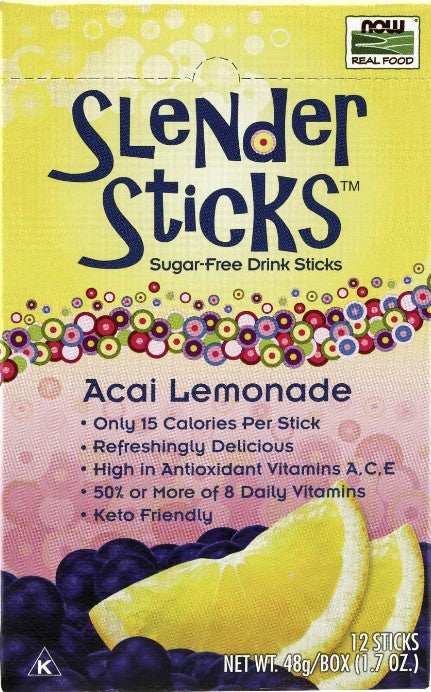 Slender Sticks, Acai Lemonade, 12 Sticks, 48g/Box (1.7 oz), by Now Real Food