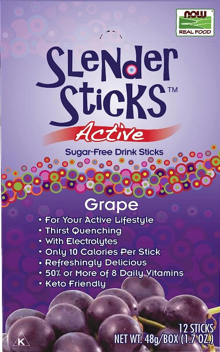 Slender Sticks, Active Grape, 12 Sticks 48g/Box  (1.7 oz), by Now Real Food