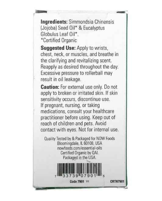 Certified Organic Eucalyptus Roll-On, 1/3 fl oz (10 ml) by NOW