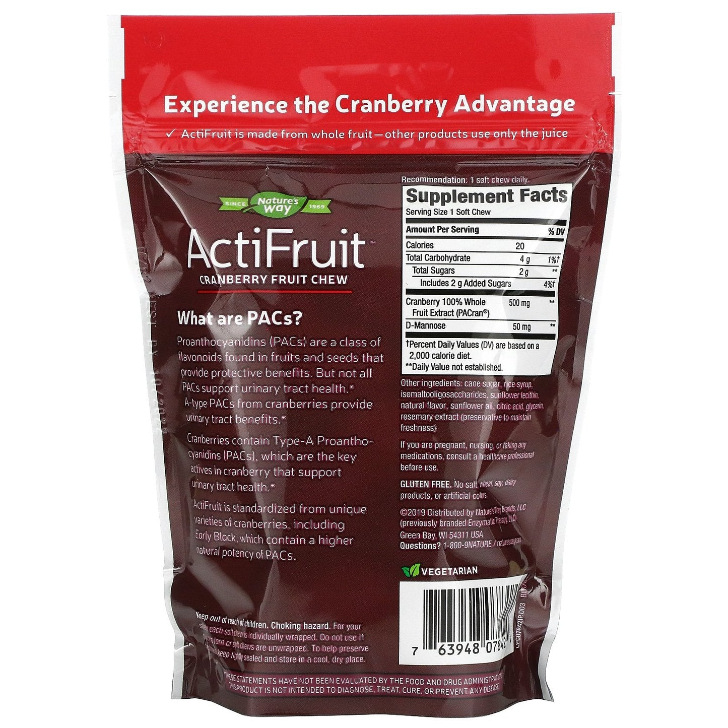 ActiFruit, Cranberry Fruit Chew, 500 mg, 20 Soft Chews by Nature's Way