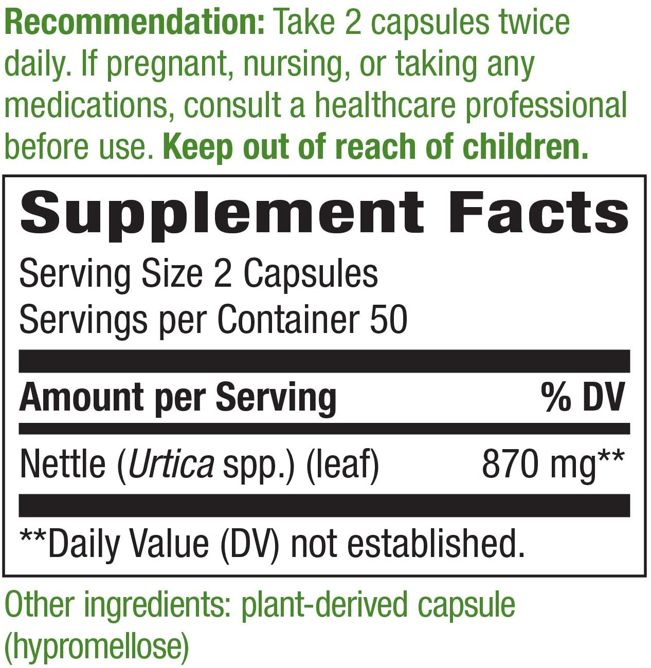 Nettle Leaf, 435 mg, 100 Vegan Capsules by Nature's Way