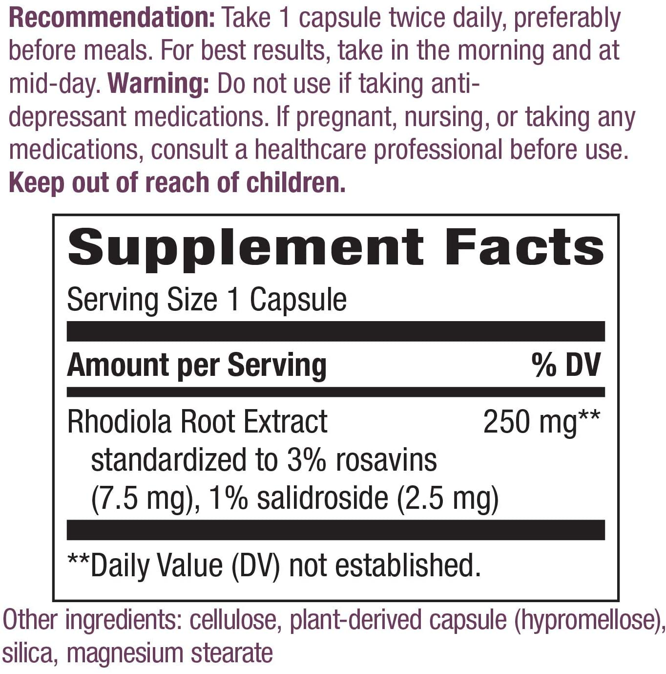 Rhodiola Rosea Standardized 60 Veg Capsules