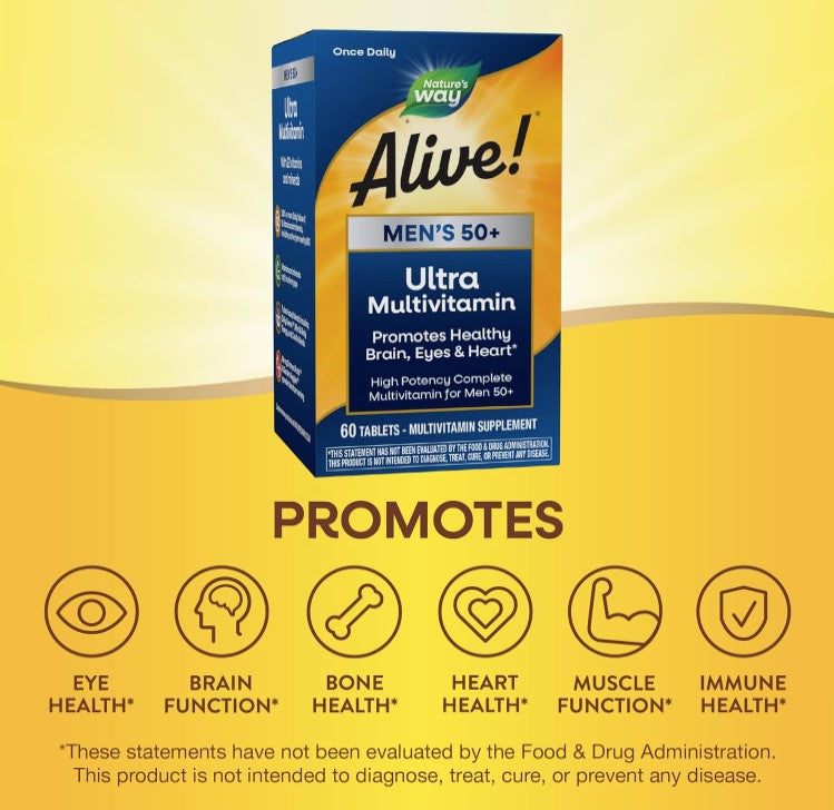 Alive! Once Daily Men's 50+ Ultra Potency Multi-Vitamin 60 Tablets