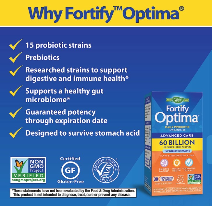 Fortify® Optima® Advanced Care 60 Billion Probiotic + Prebiotics, 30 Capsules, by Nature's Way