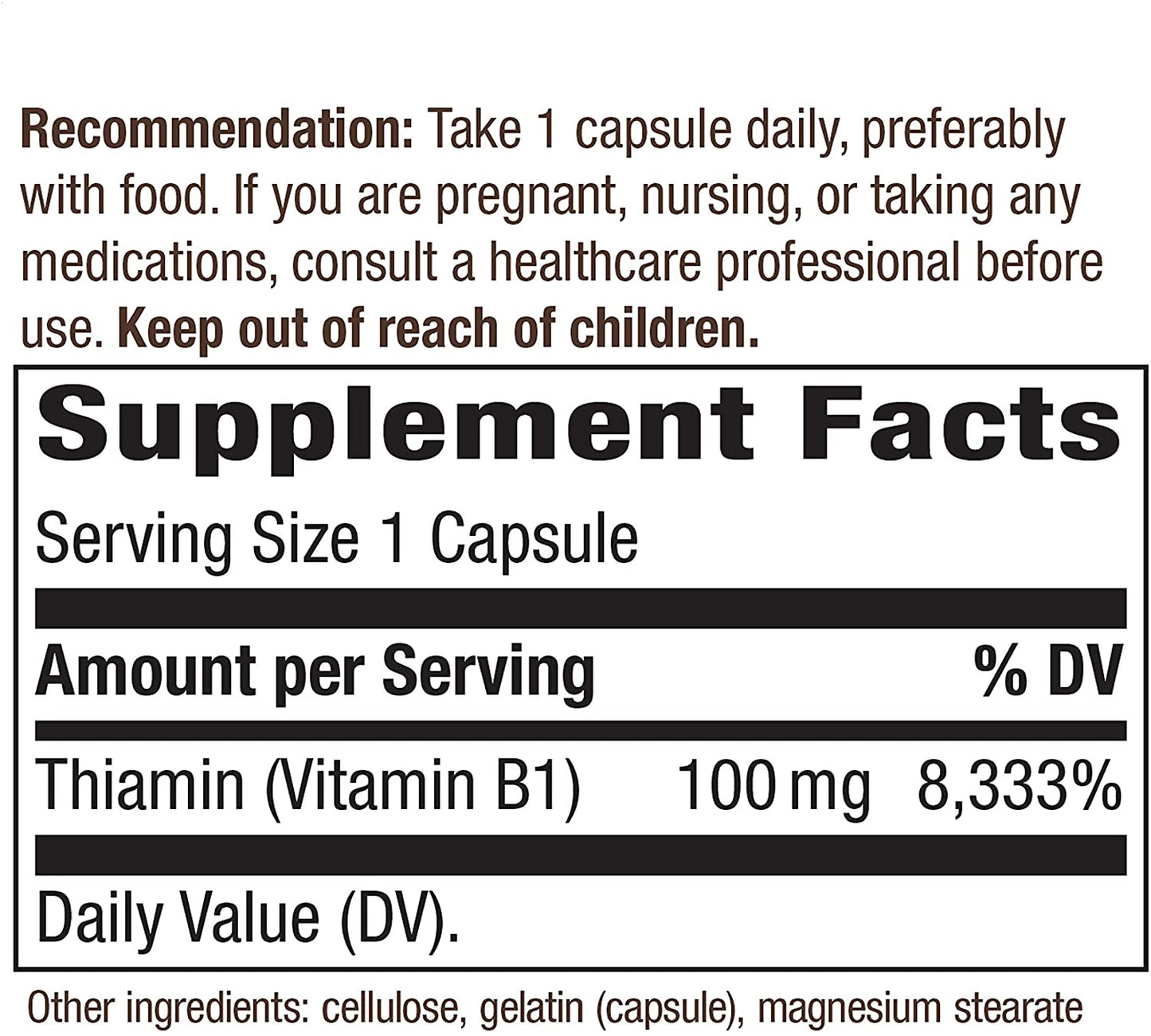 Vitamin B-1 Thiamin HCl 100 mg 100 Capsules