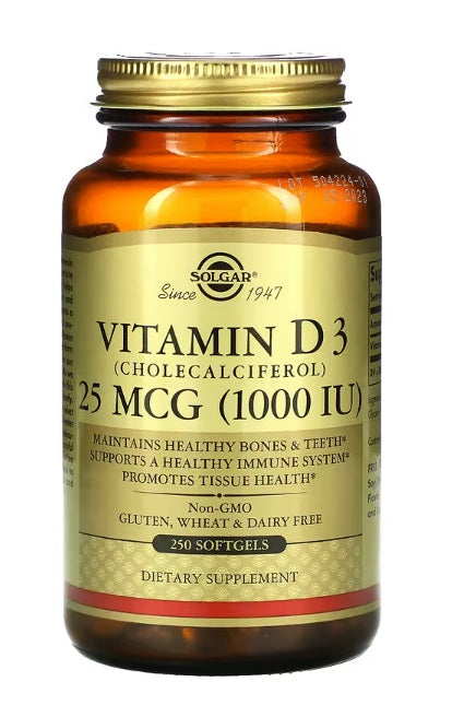 Vitamin D3 (Cholecalciferol) 25 mcg (1,000 IU) 250 Softgels