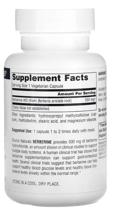 Berberine, 500 mg, 60 Vegetarian Capsules, by Source Naturals