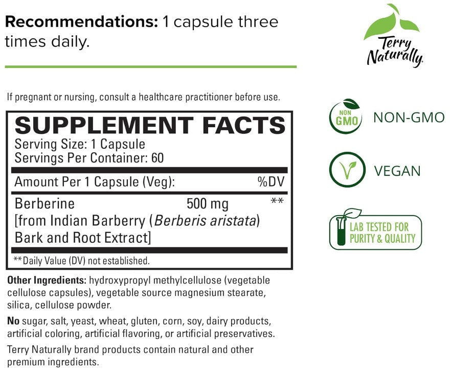 Terry Naturally Berberine 500 mg, 60 Capsules, by Europharma