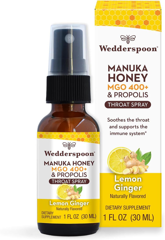 Propolis & Manuka Honey Throat Spray 1 Oz with Lemon & Ginger by Wedderspoon