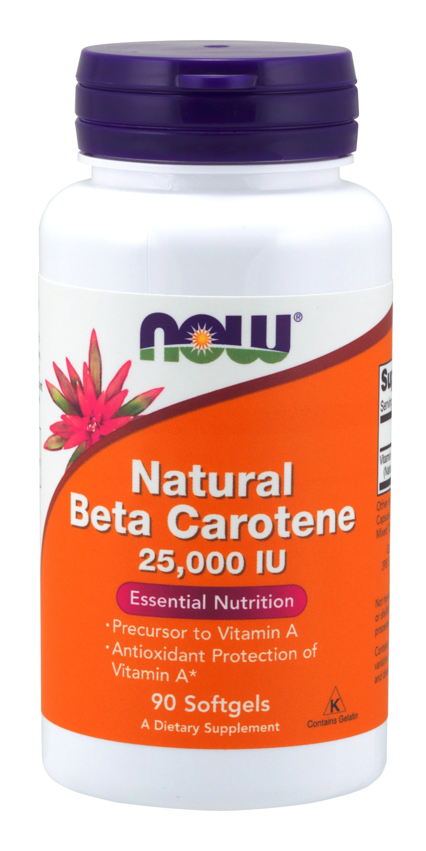 Natural Beta Carotene 25,000 IU 90 Softgels, by NOW