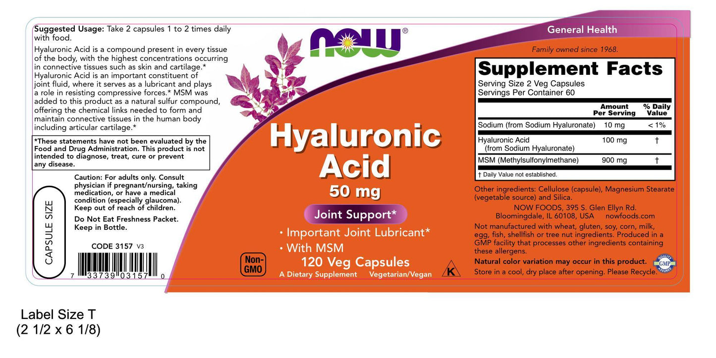 Hyaluronic Acid 50 mg 120 Veg Capsules