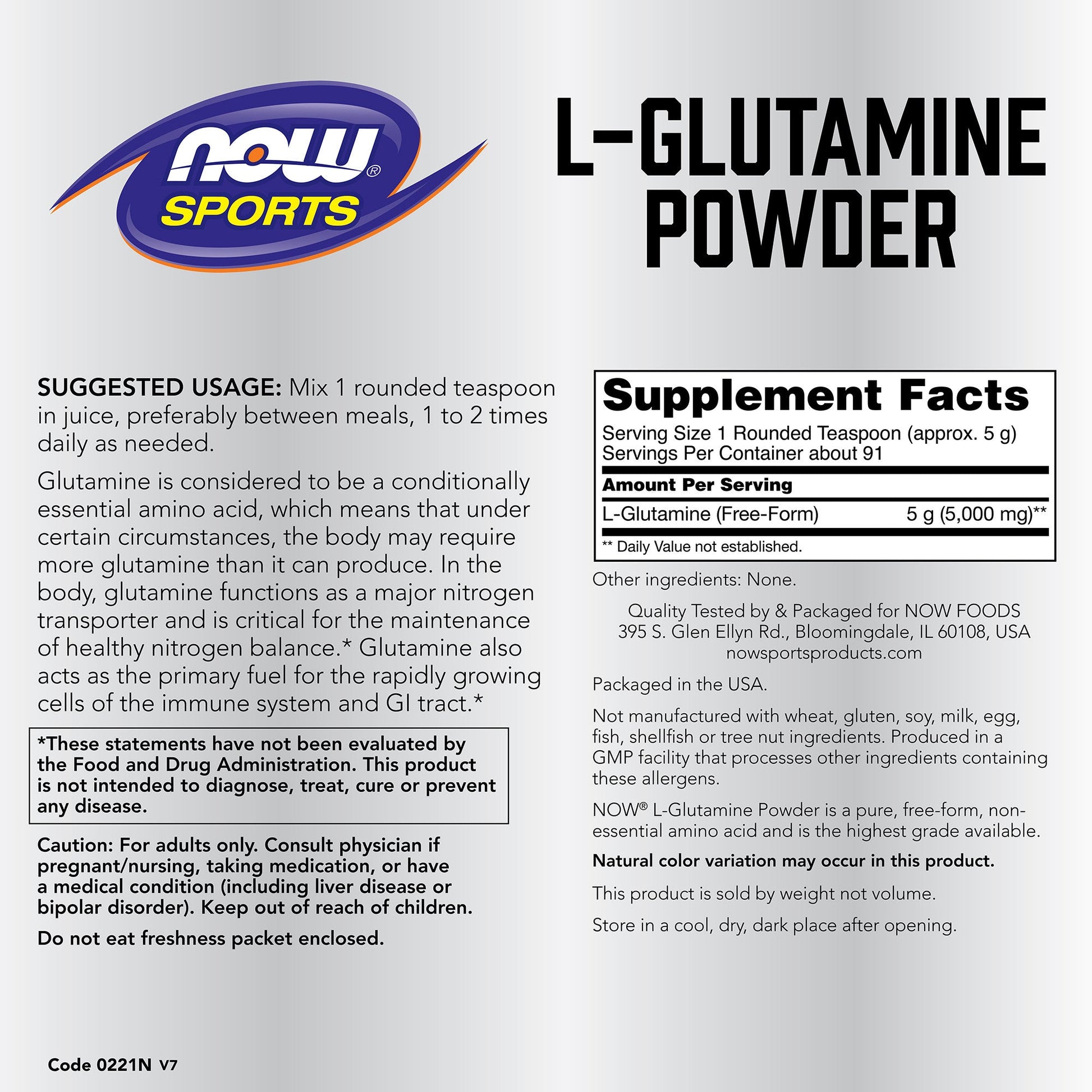 Now Sports, L-Glutamine Powder 1 lb (454 g)