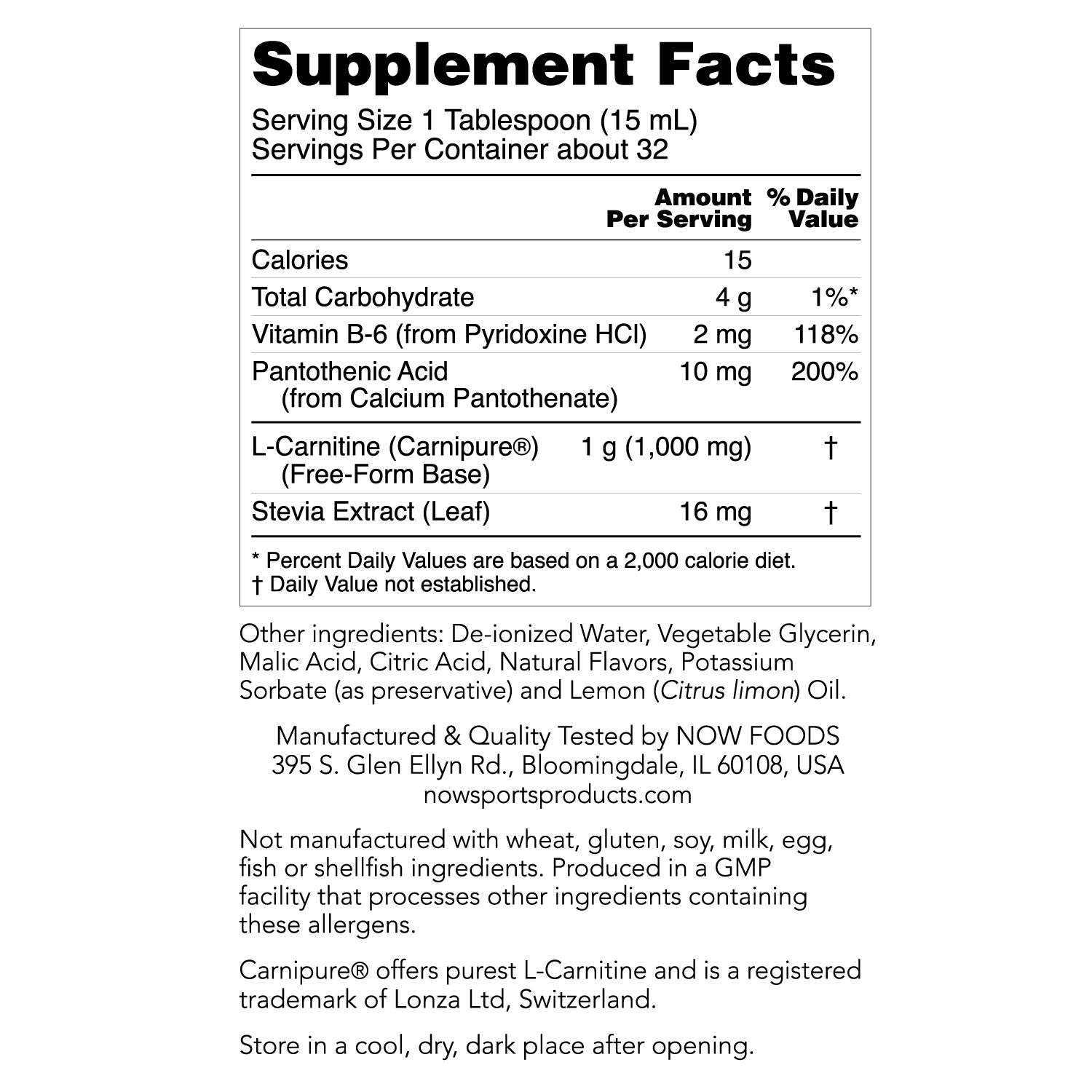 L-Carnitine Liquid Citrus Flavor 1000 mg 16 fl oz (473 ml) | By Now Foods - Best Price