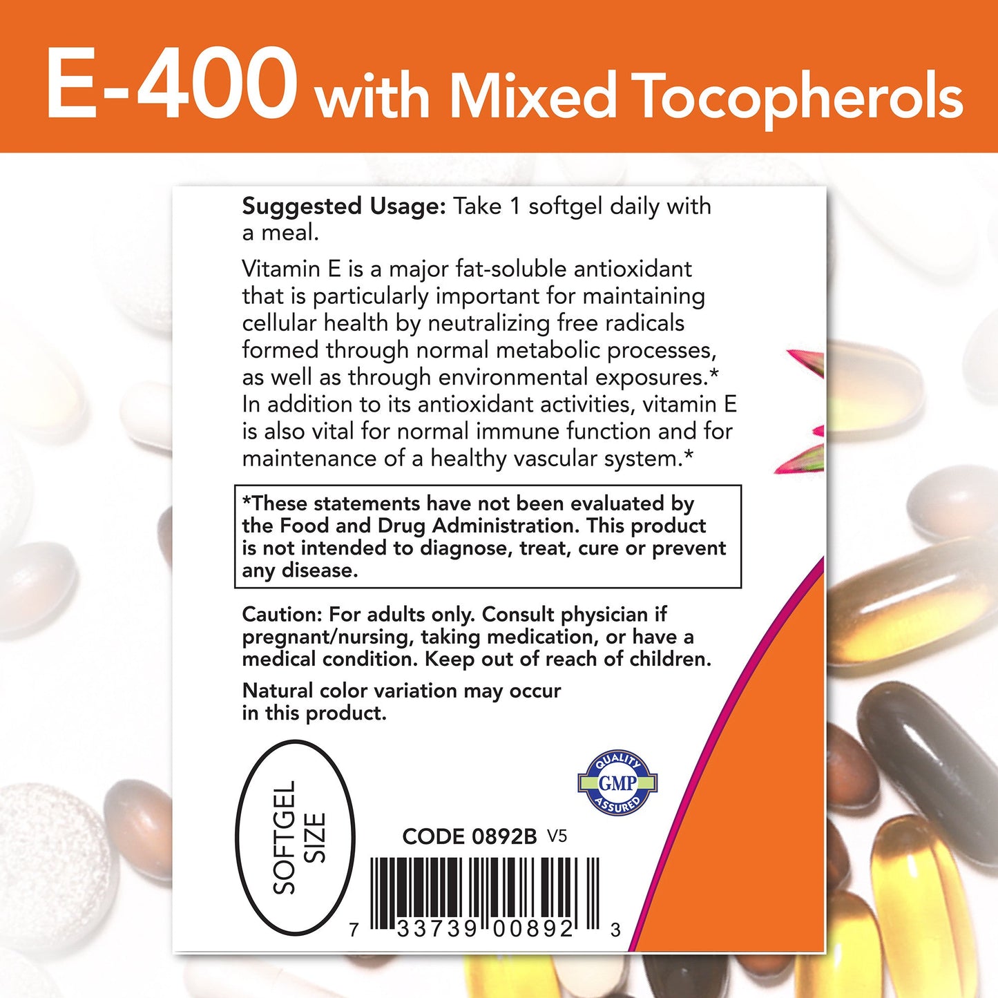 Natural E-400 with Mixed Tocopherols 100 Softgels