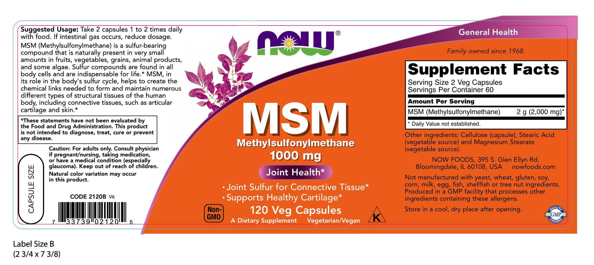 MSM 1000 mg - 120 Veg Capsules