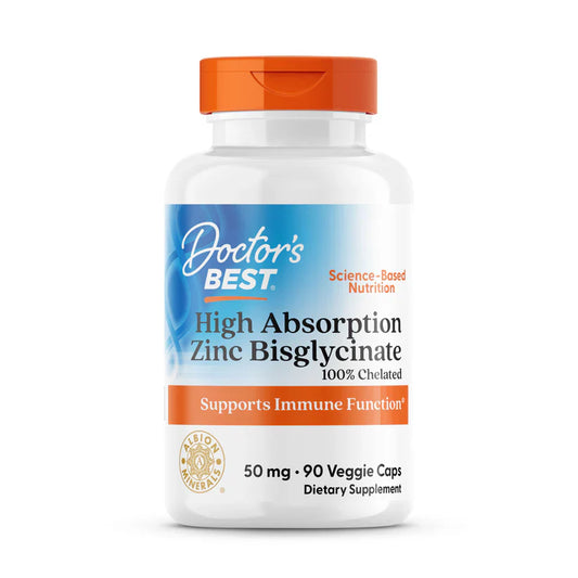 Doctor's Best, High Absorption Zinc Bisglycinate, 100% Chelated, 50 mg, 90 Veggie Caps