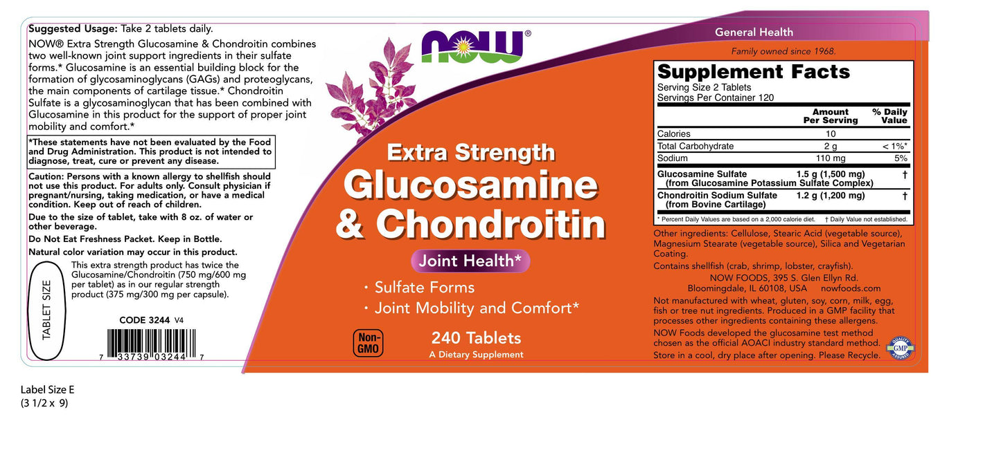 Glucosamine & Chondroitin Extra Strength 240 Tablets | By Now Foods - Best Price