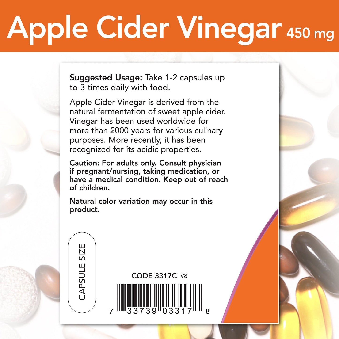 Apple Cider Vinegar 450 mg 180 Capsules