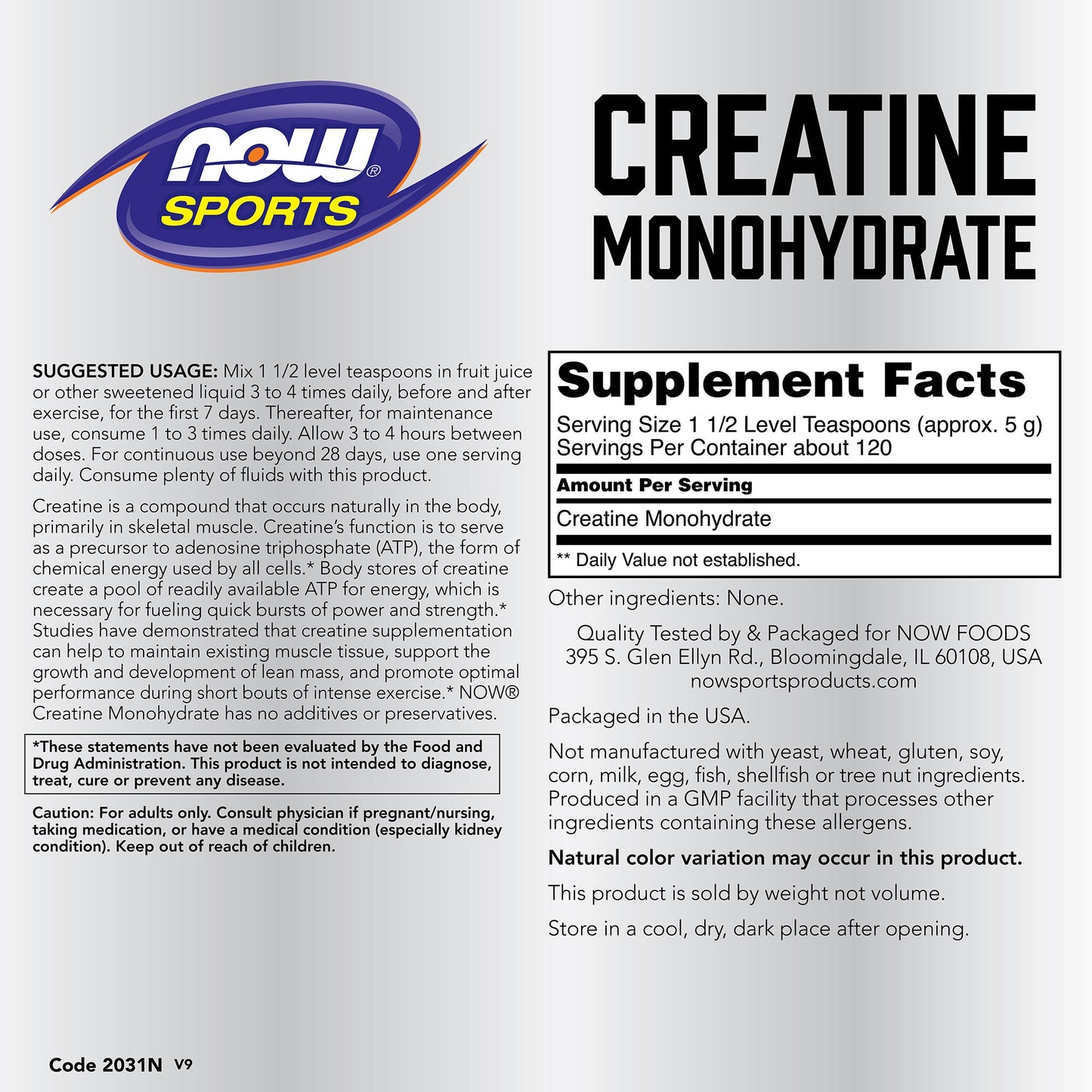 Creatine Monohydrate Pure Powder 21.2 oz (600 g) | By Now sports - Best Price