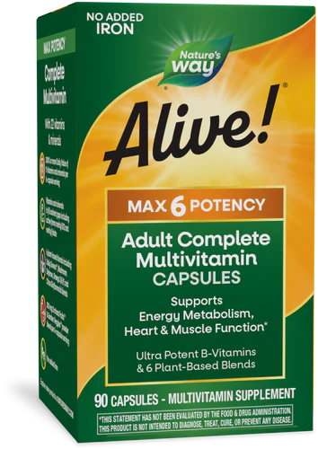 Alive! Max6 Daily Multi-Vitamin Max Potency No Added Iron 90 Veg Capsules