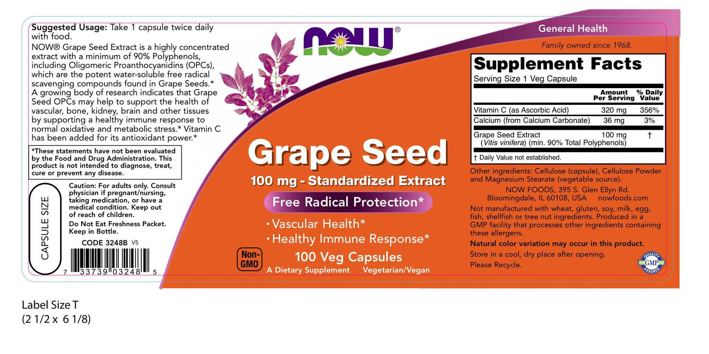 Grape Seed Standardized Extract 100 mg 100 Veg Capsules