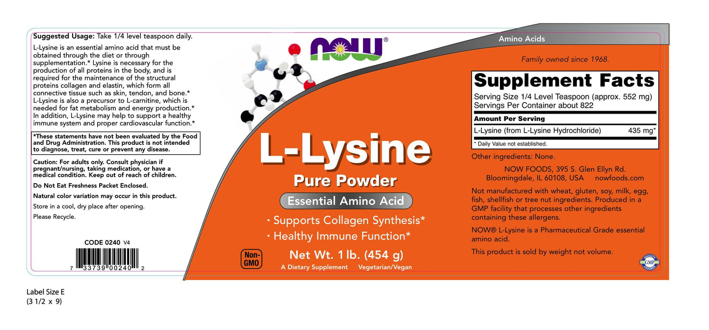 L-Lysine Pure Powder 1 lb (454 g)