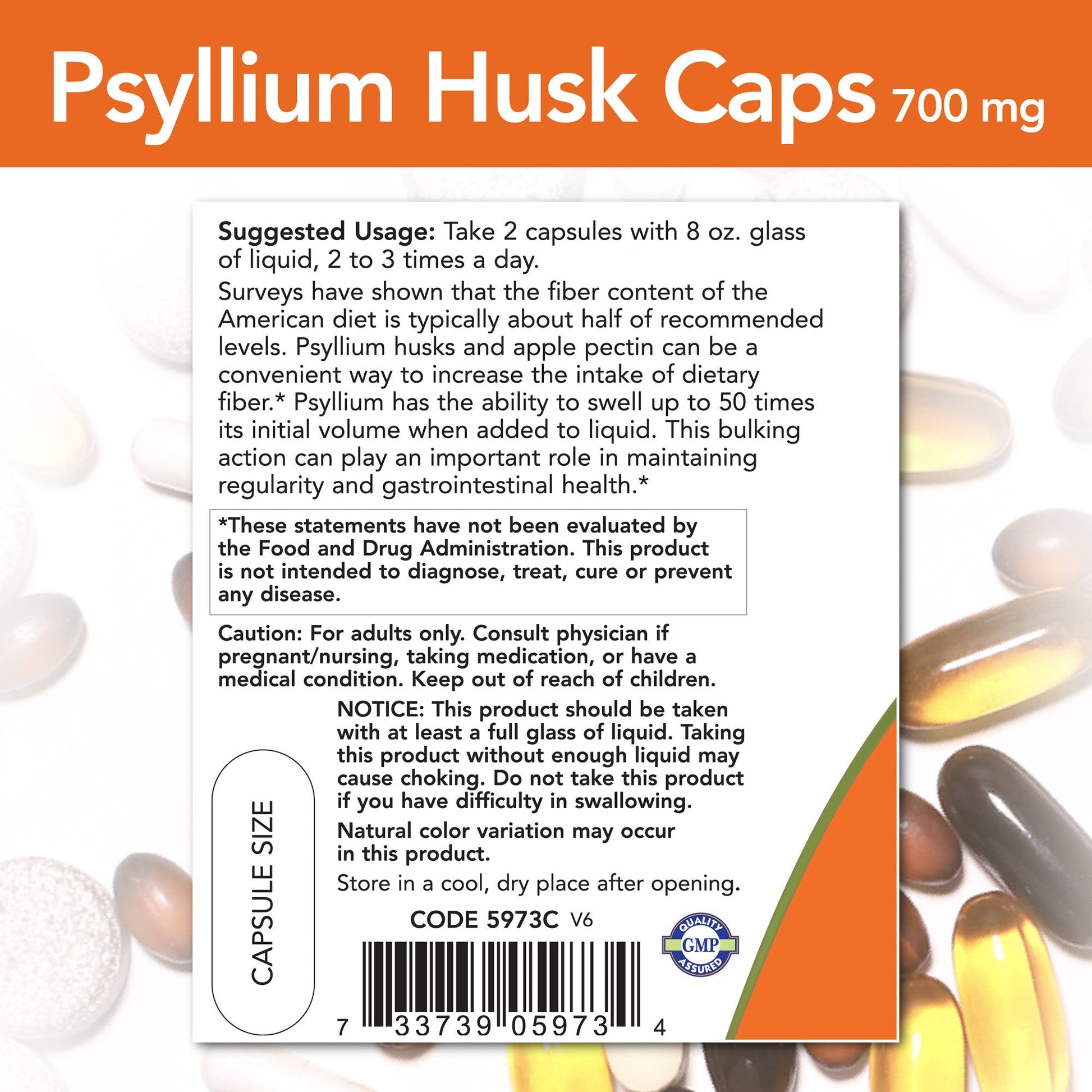 Psyllium Husk Caps 700 mg 180 Capsules | By Now Foods - Best Price