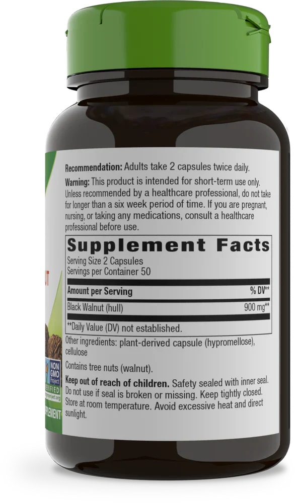 Black Walnut Hulls 900 mg 100 Veg Capsules by Nature's Way