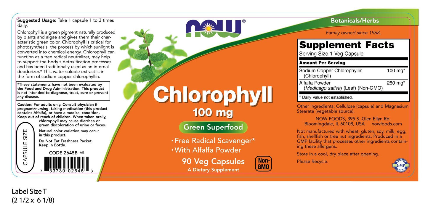 Chlorophyll 100 mg 90 Veg Capsules | By Now Foods - Best Price