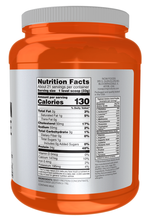 Whey Protein Concentrate Powder Unflavored 1.5 lb (680 g), NOW Sports