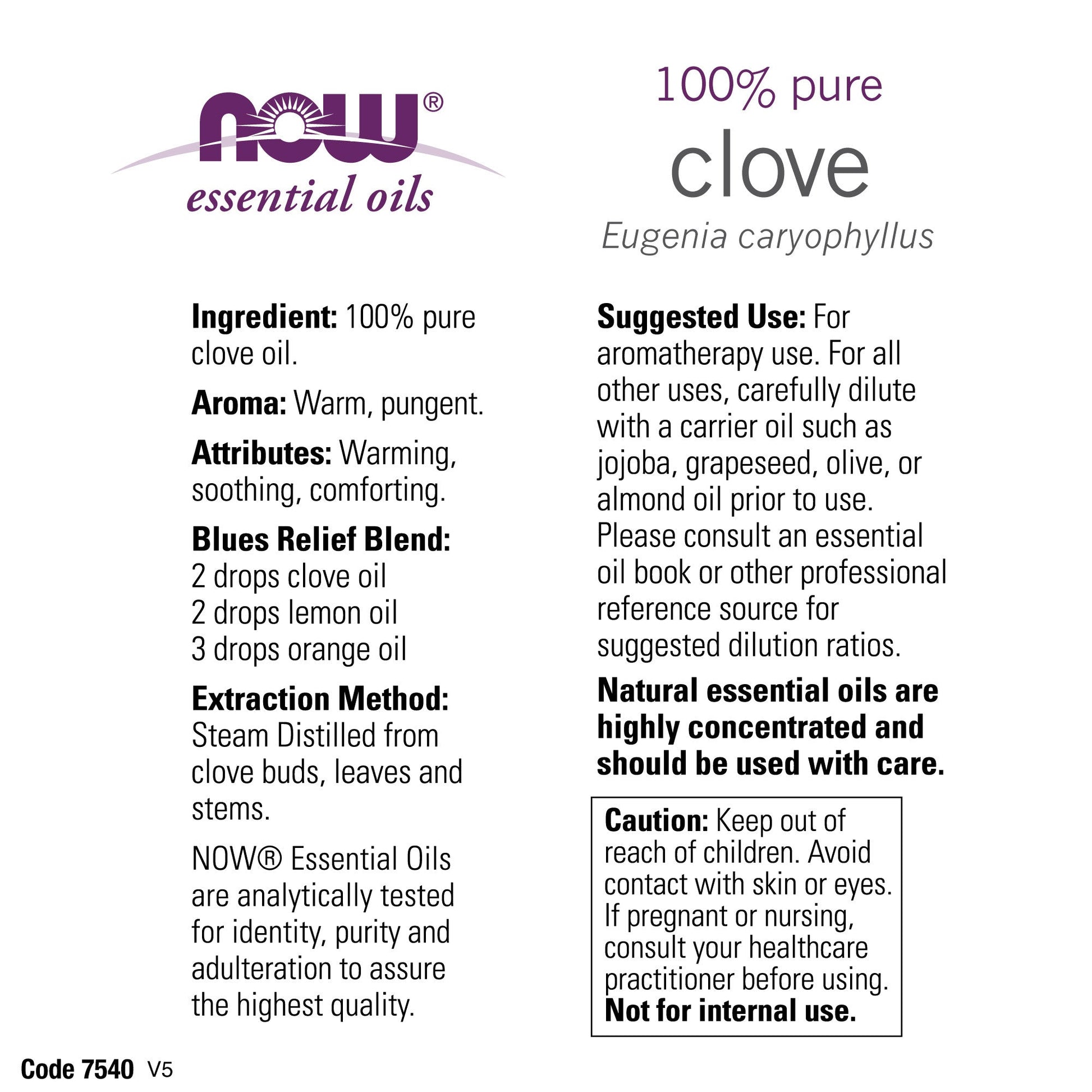 NOW Essential Oils, Clove Oil, Balancing Aromatherapy Scent, Steam Distilled, 100% Pure, Vegan, Child Resistant Cap, 1-Ounce