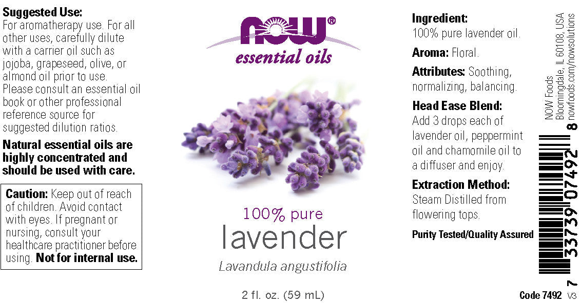 NOW Essential Oils, Lavender Oil, Soothing Aromatherapy Scent, Steam Distilled, 100% Pure, Vegan, Child Resistant Cap, 2-Ounce