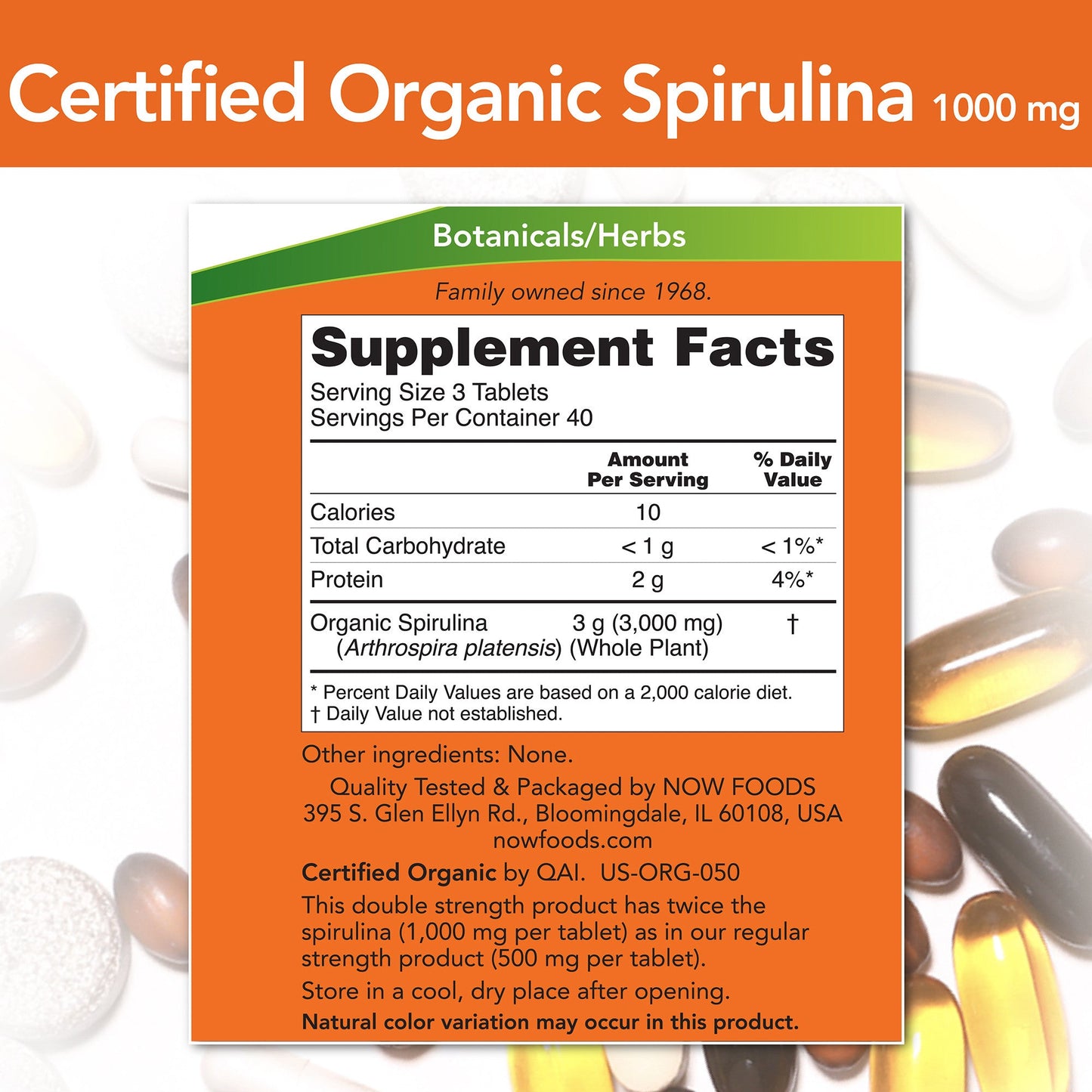 Spirulina Certified Organic 1000 mg 120 Tablets